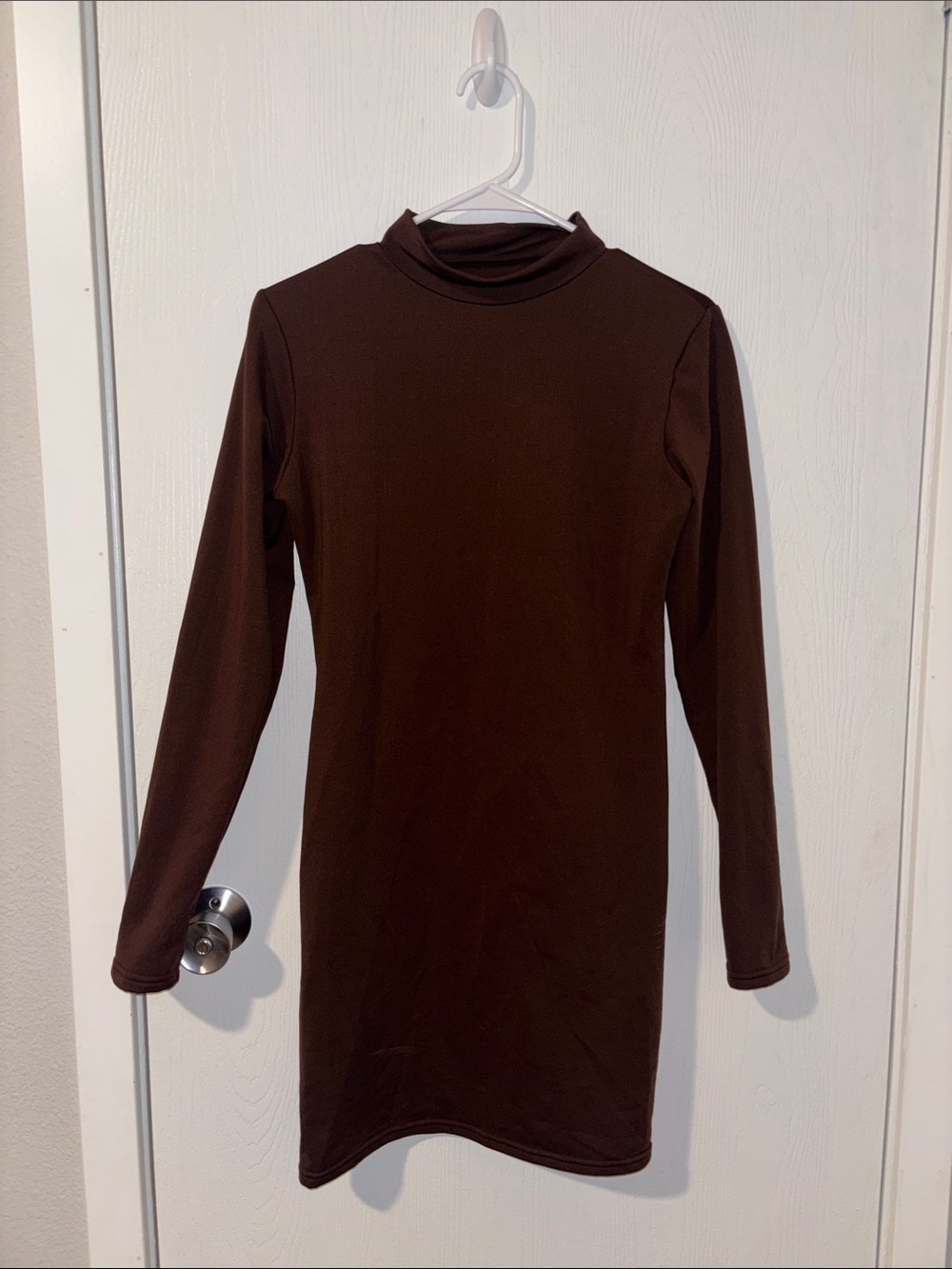 SHEIN Dark Brown Long Sleeve Turtleneck Dress